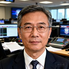体育记者周先生头像，戴眼镜的中年男性，背景为新闻编辑室